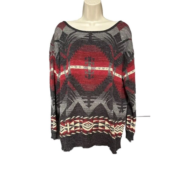 Ralph Lauren Denim And Supply Size L Sweater Women Aztec Southwestern Gray Red - Picture 1 of 7